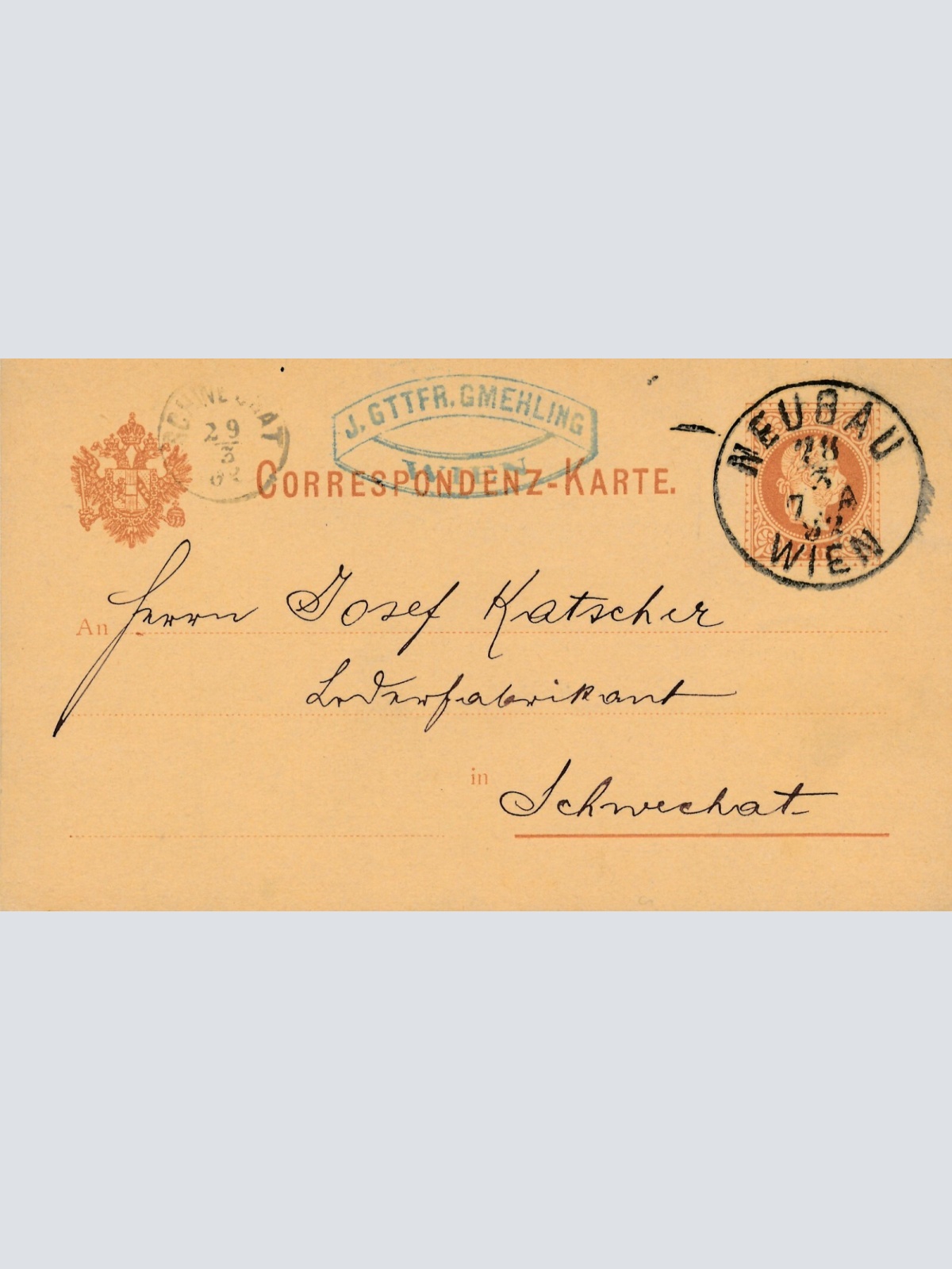 2 Kreuzer - Ganzsachen - Karte 1892 aus Wien Neubau (13556)