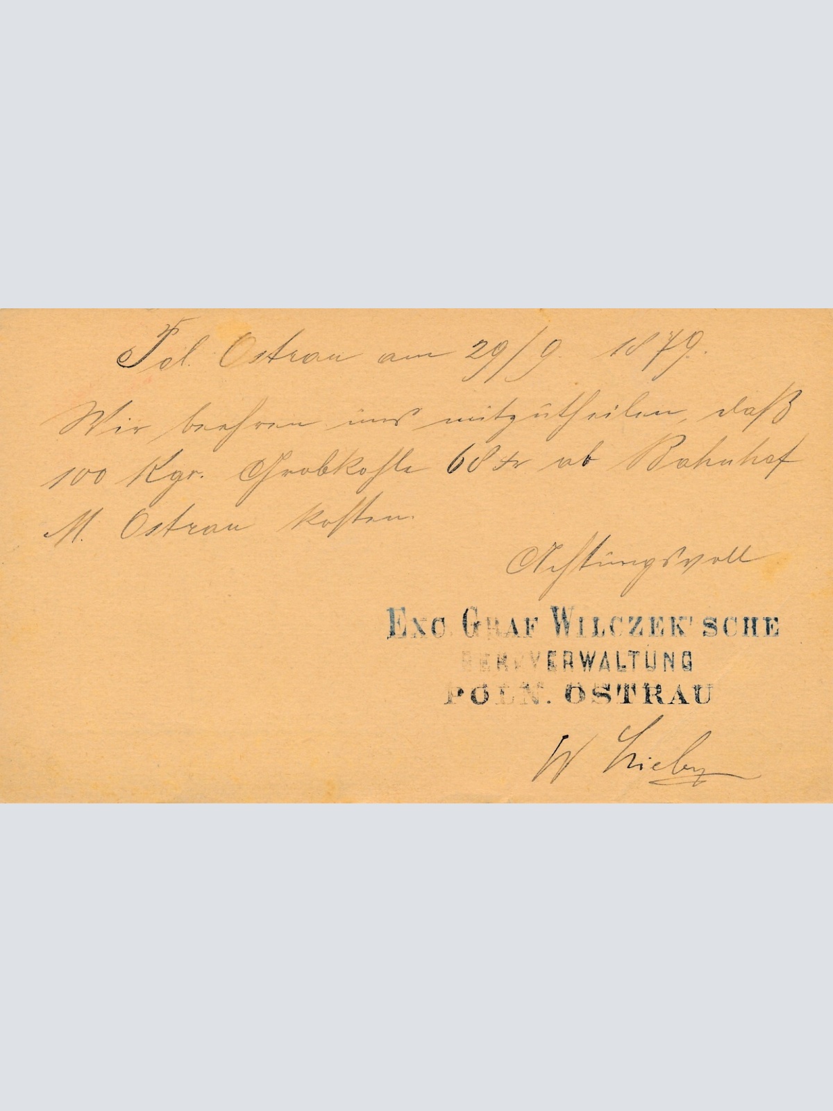 2 Kreuzer - Ganzsachen - Karte 1879 aus M. Ostrat Stadt (13578)