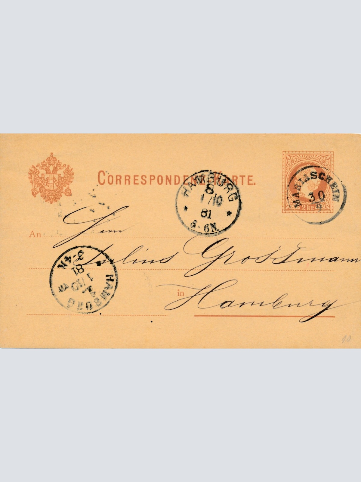 2 Kreuzer - Ganzsachen - Karte 1881 aus Mariaschein (13576)