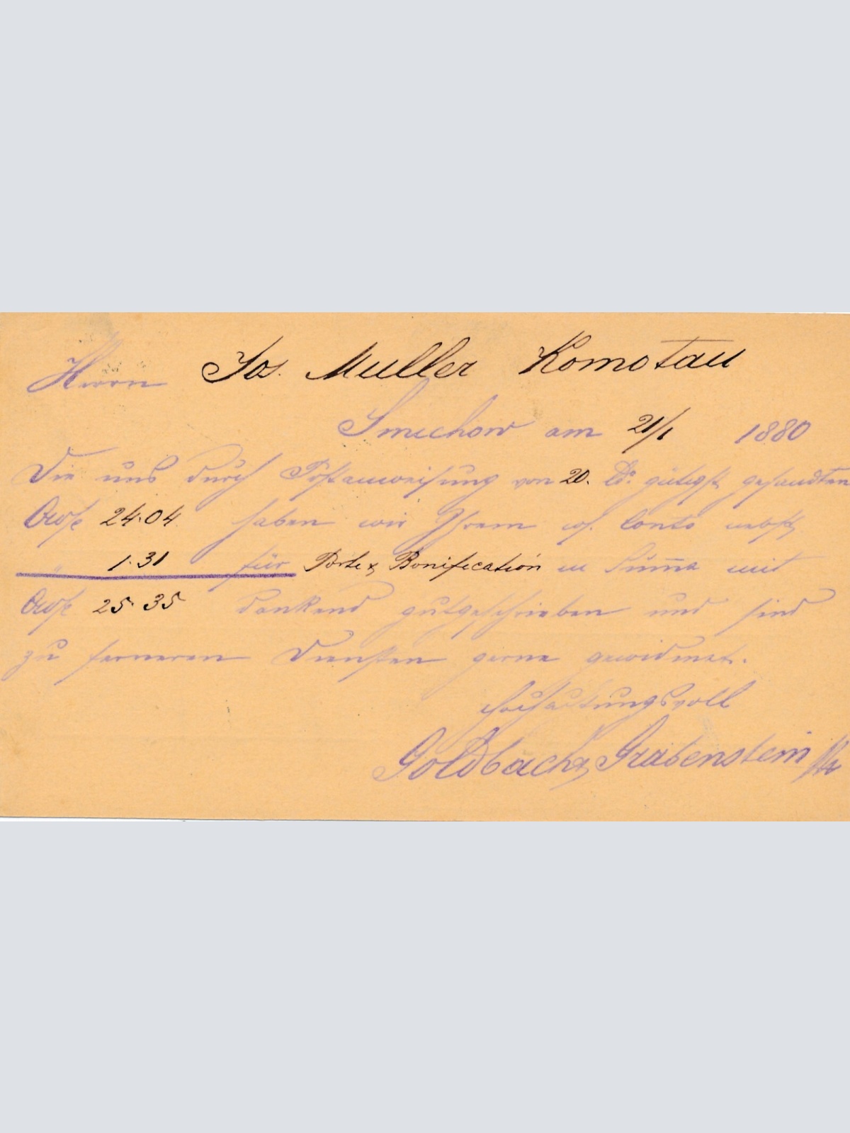 2 Kreuzer - Ganzsachen - Karte 1880 aus Smichov (13566)