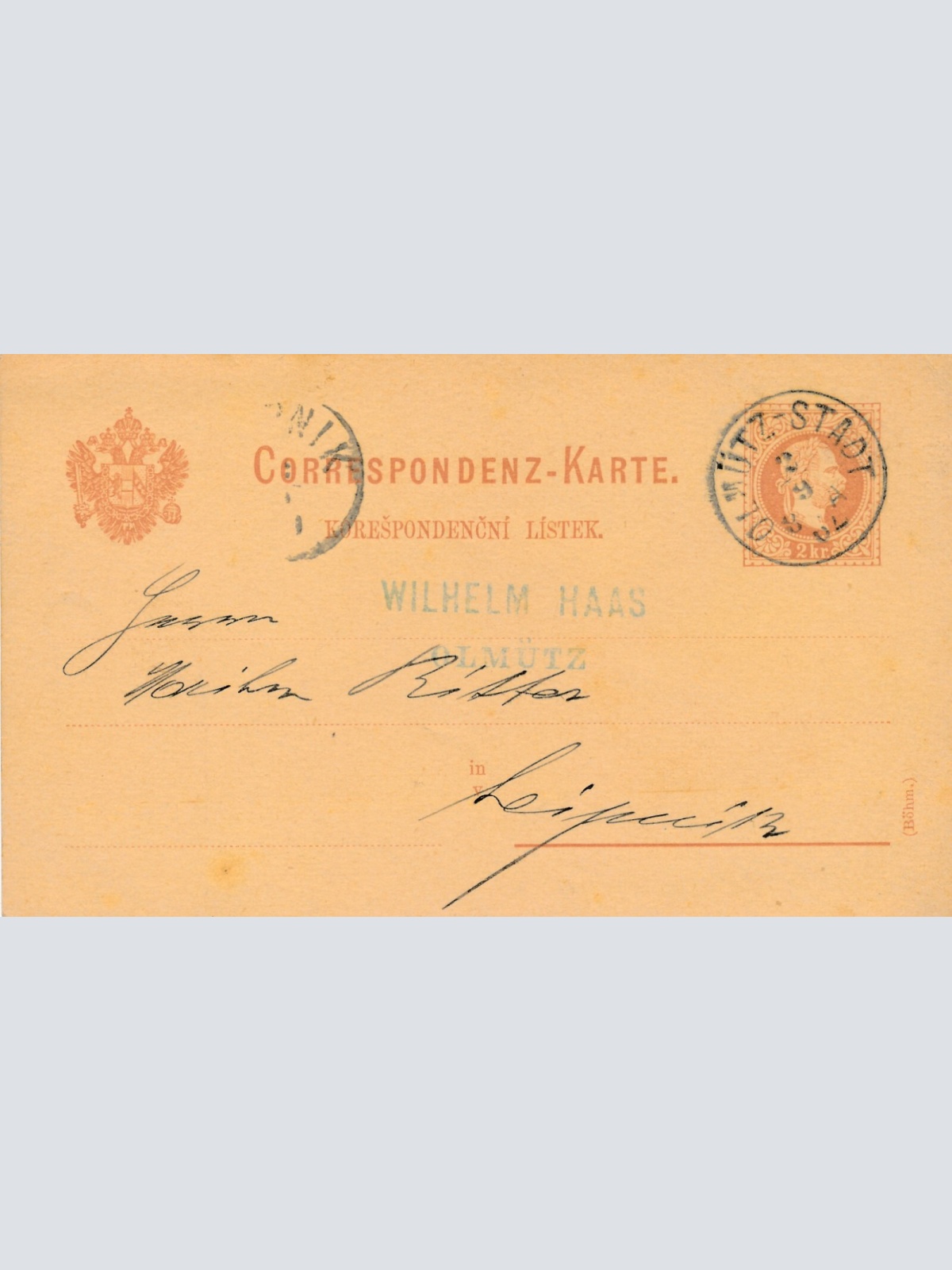 2 Kreuzer - Ganzsachen - Karte 1879 aus Olmütz Stadt (13572)