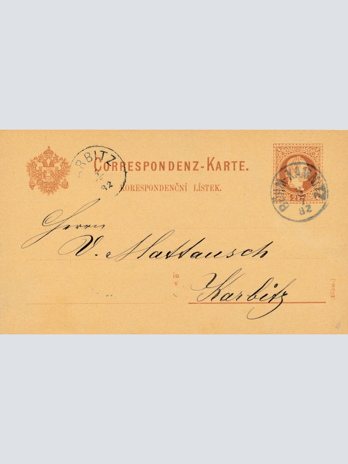 2 Kreuzer - Ganzsachen - Karte 1882 aus Böhm Kamnitz (13598)