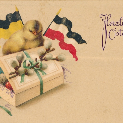 AK, Herzlichen Ostergruß, Küken mit Flagge , Ansichtskarte (S3674)