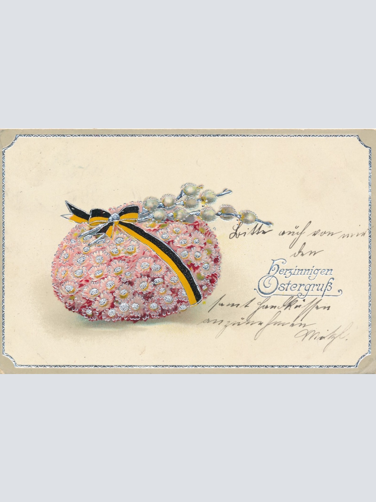 AK, Herzinnigen Ostergruß, Blumen mit Schleife , Ansichtskarte (S3676)