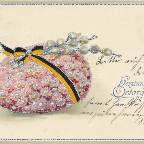 AK, Herzinnigen Ostergruß, Blumen mit Schleife , Ansichtskarte (S3676)