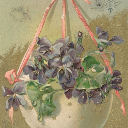 Präge-Karte, Fröhliche Ostern, Korb mit Blumen, Ansichtskarte (S3679)