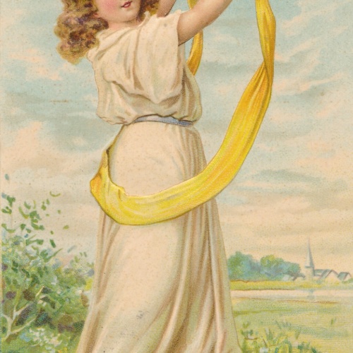 Präge-Karte, fröhliche Ostern, Kind mit Glocken, Ansichtskarte (S3683)