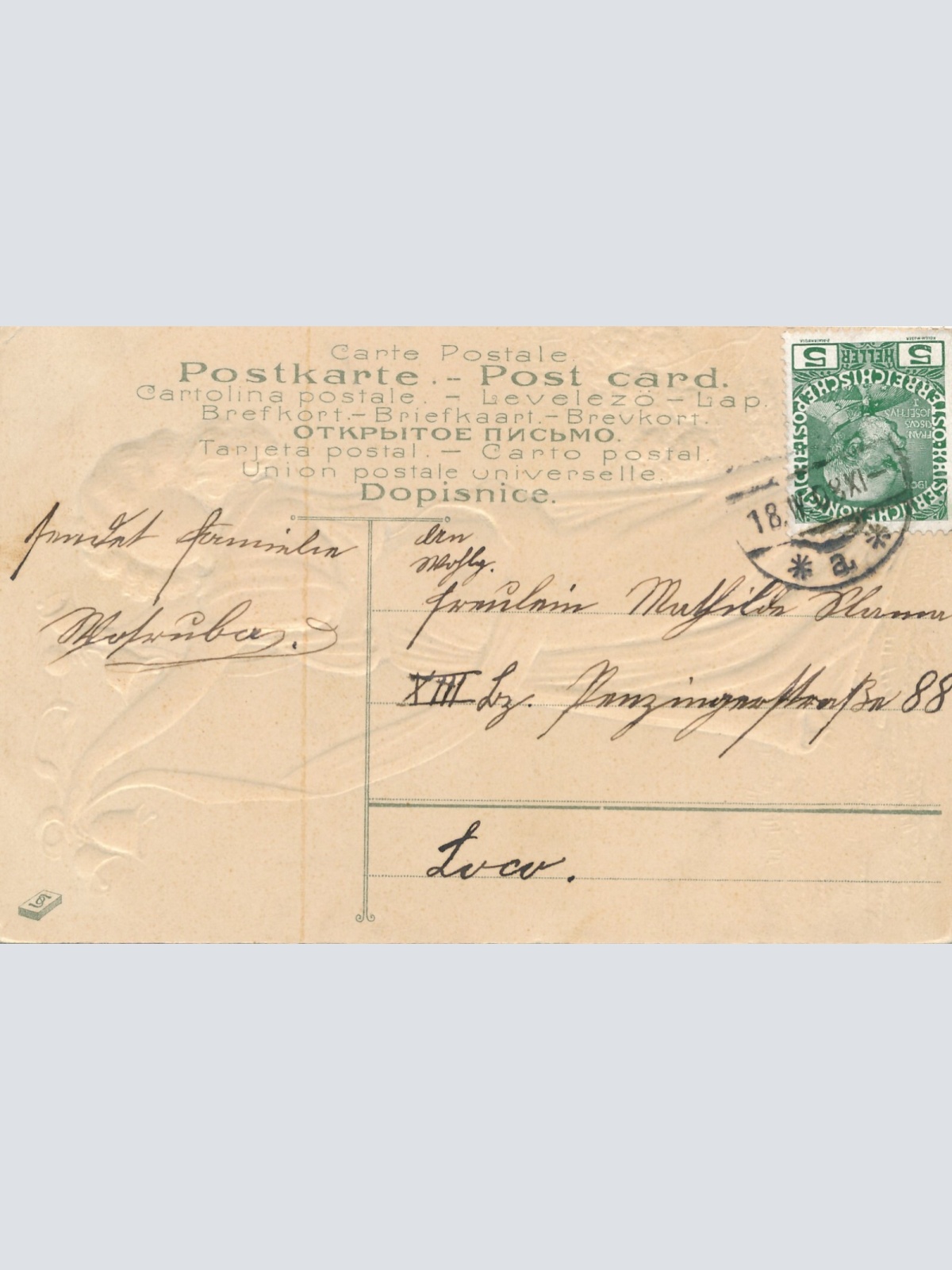 Präge-Karte, fröhliche Ostern, Kind mit Glocken, Ansichtskarte (S3683)