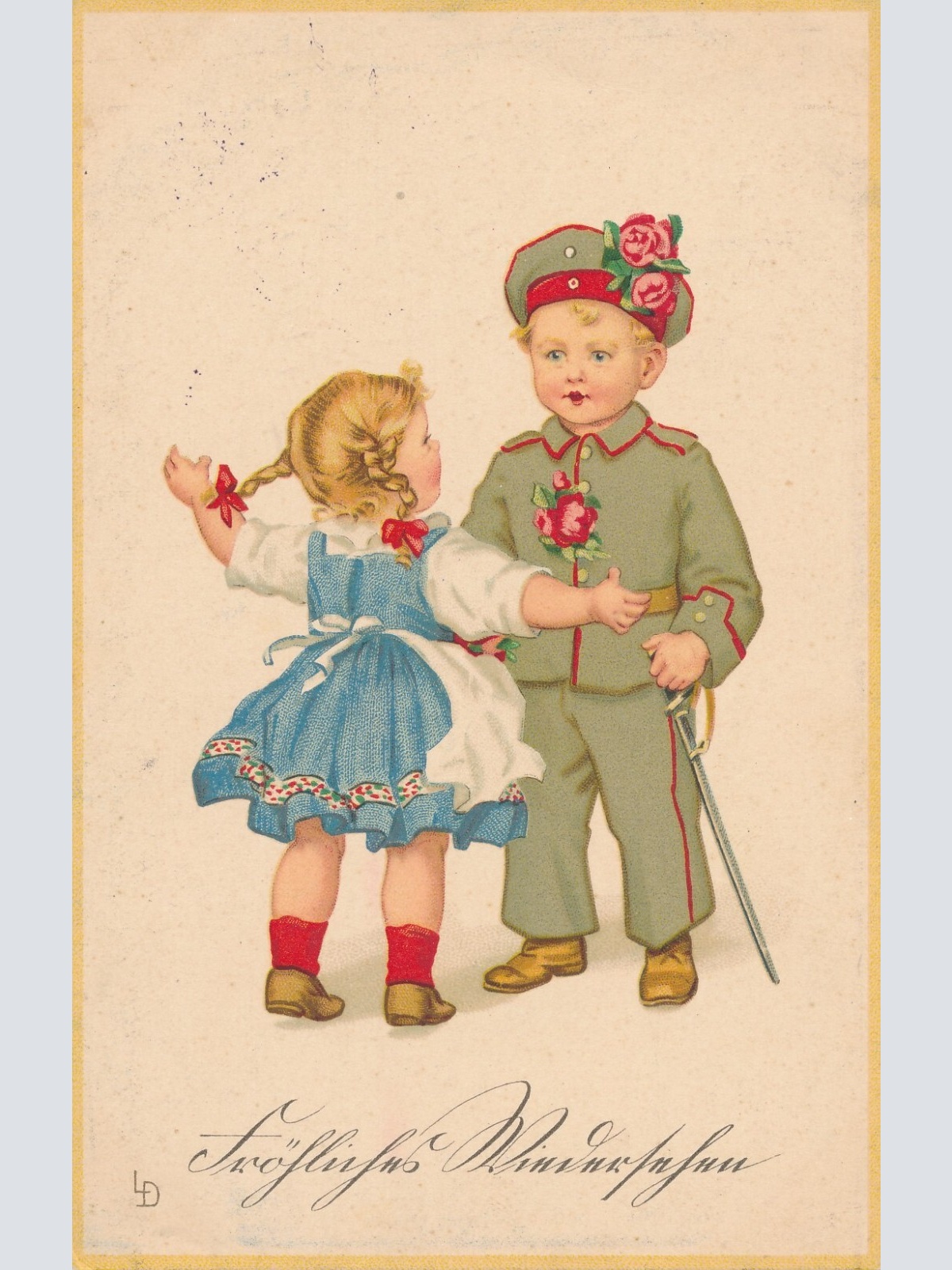 AK, fröhliches Wiedersehen, Junge und Mädchen, Ansichtskarte (S3693)