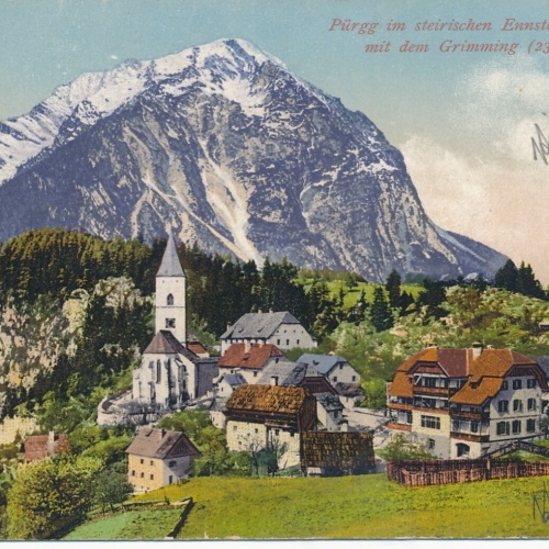 AK aus Pürgg im Ennstale mit Grimming Steiermark Ansichtskarte (13687)
