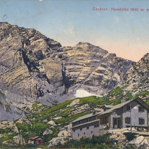 AK vom Gesäuse Hesshütte mit Hochtorstock Steiermark Ansichtskarte (13890)
