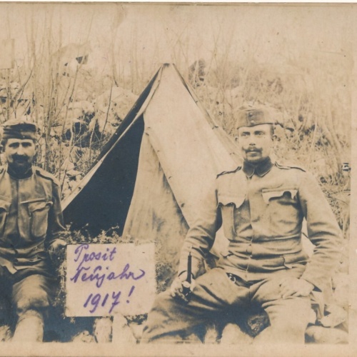 AK Prosit Neujahr mit zwei Soldaten Ansichtskarte (13973)