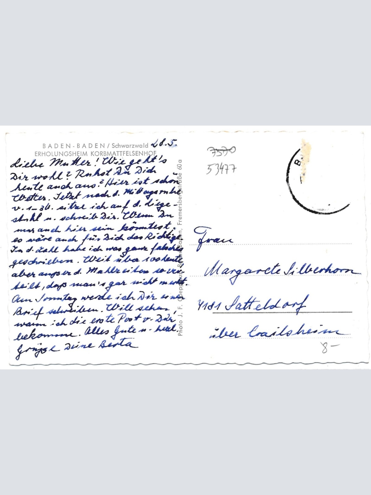 AK, Baden-Baden, Baden-Württemberg, Erholungsheim, Ansichtskarte (S4276)