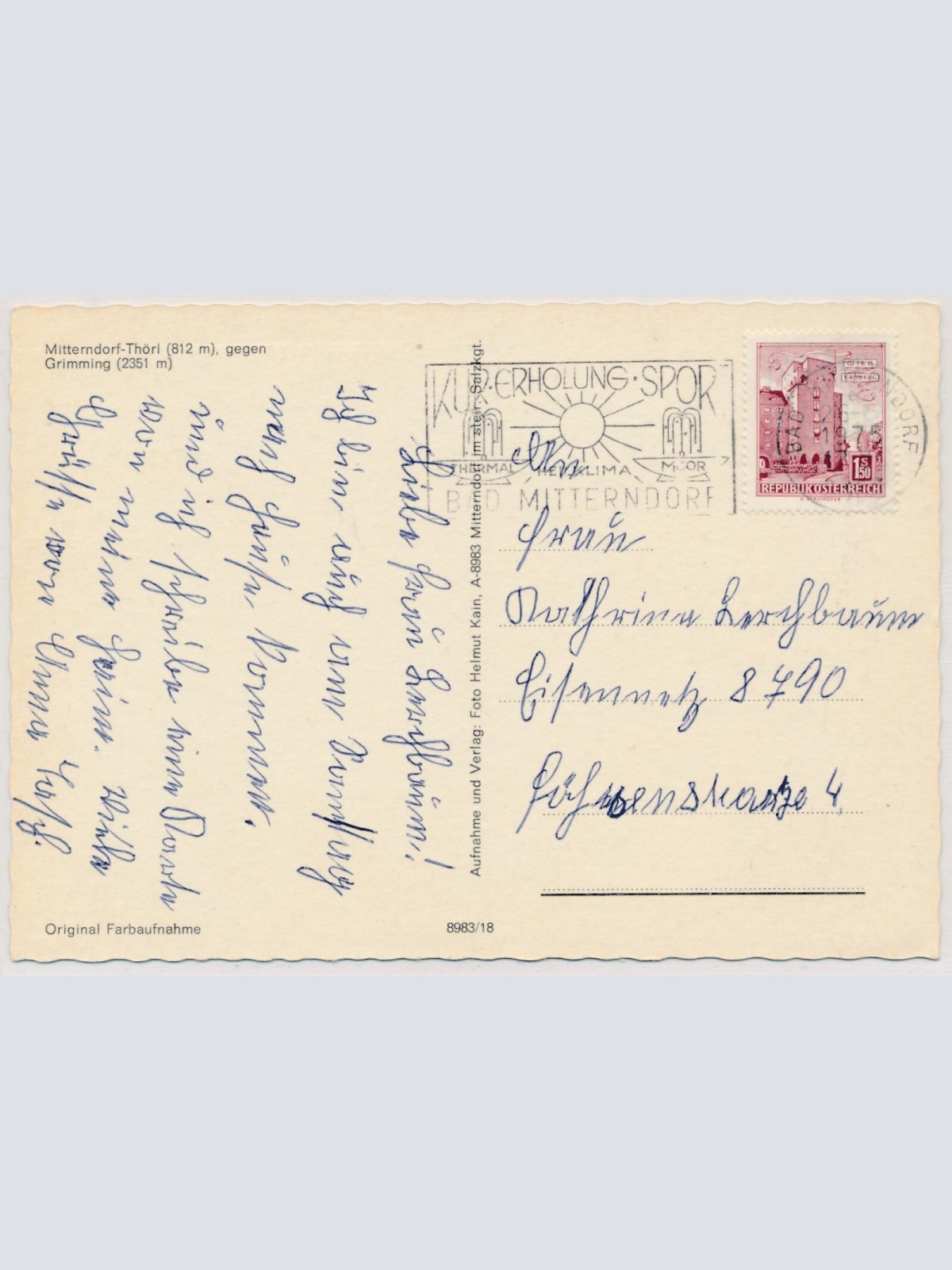 AK, Mitterndorf-Thörl gegen Grimming, Steiermark, Ansichtskarte (S4534)