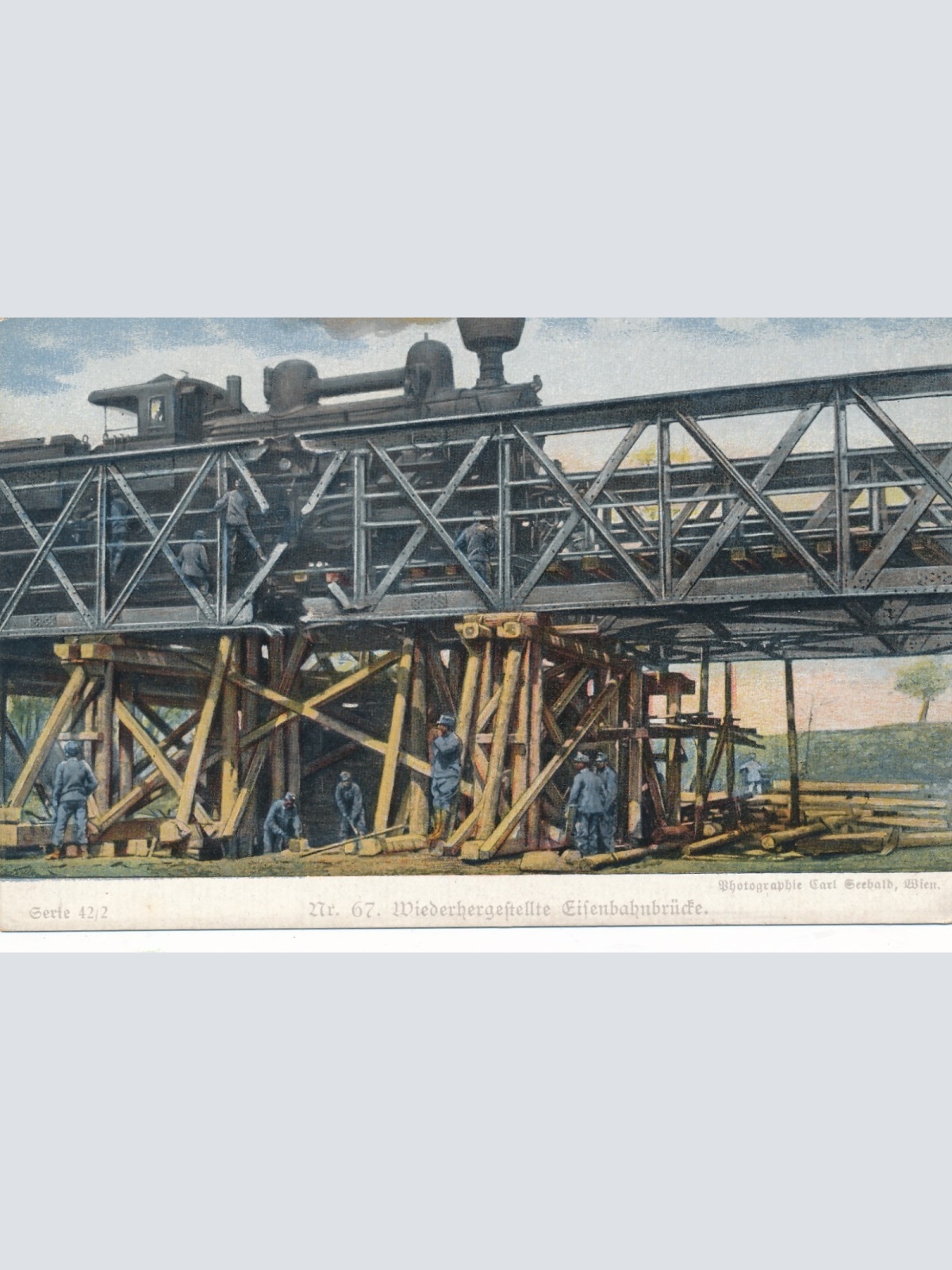 AK Wiederhergestellte Eisenbahnbrücke Ansichtskarte (13776)