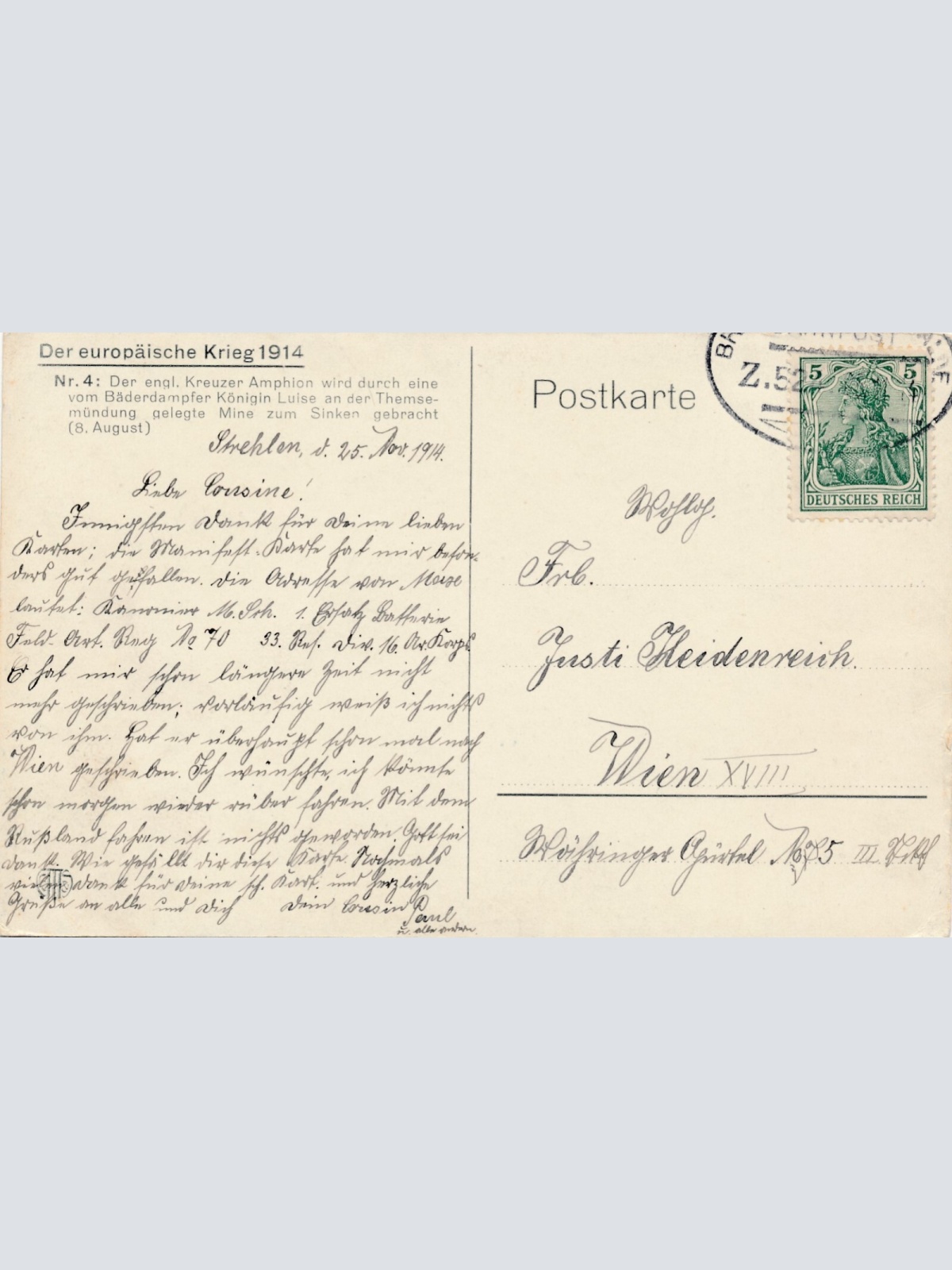 AK Untergang des Amphion Schlachtschiff Ansichtskarte (13901)