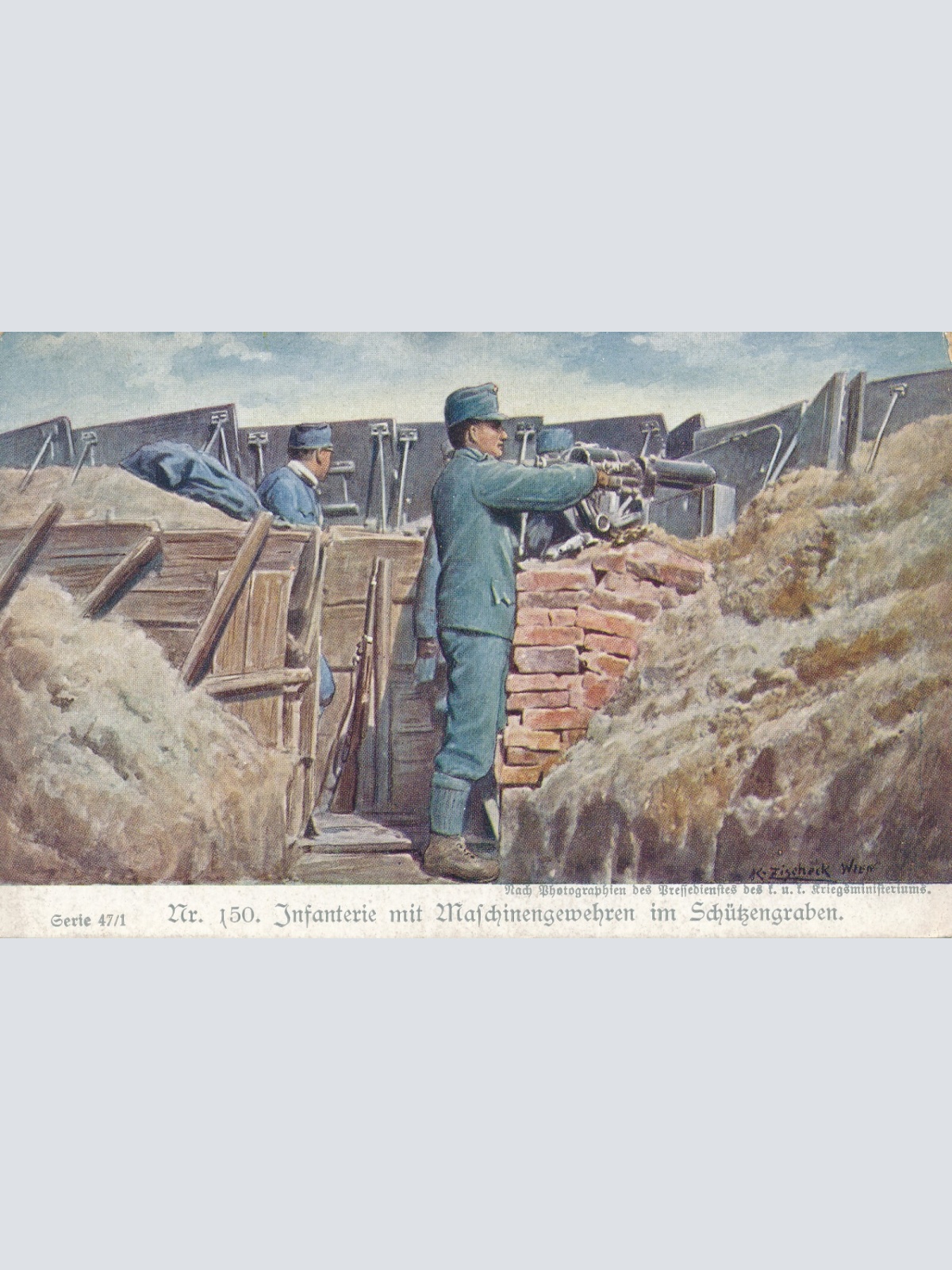 AK Infanterie mit Maschinengewehr im Schützengraben Ansichtskarte (13899)