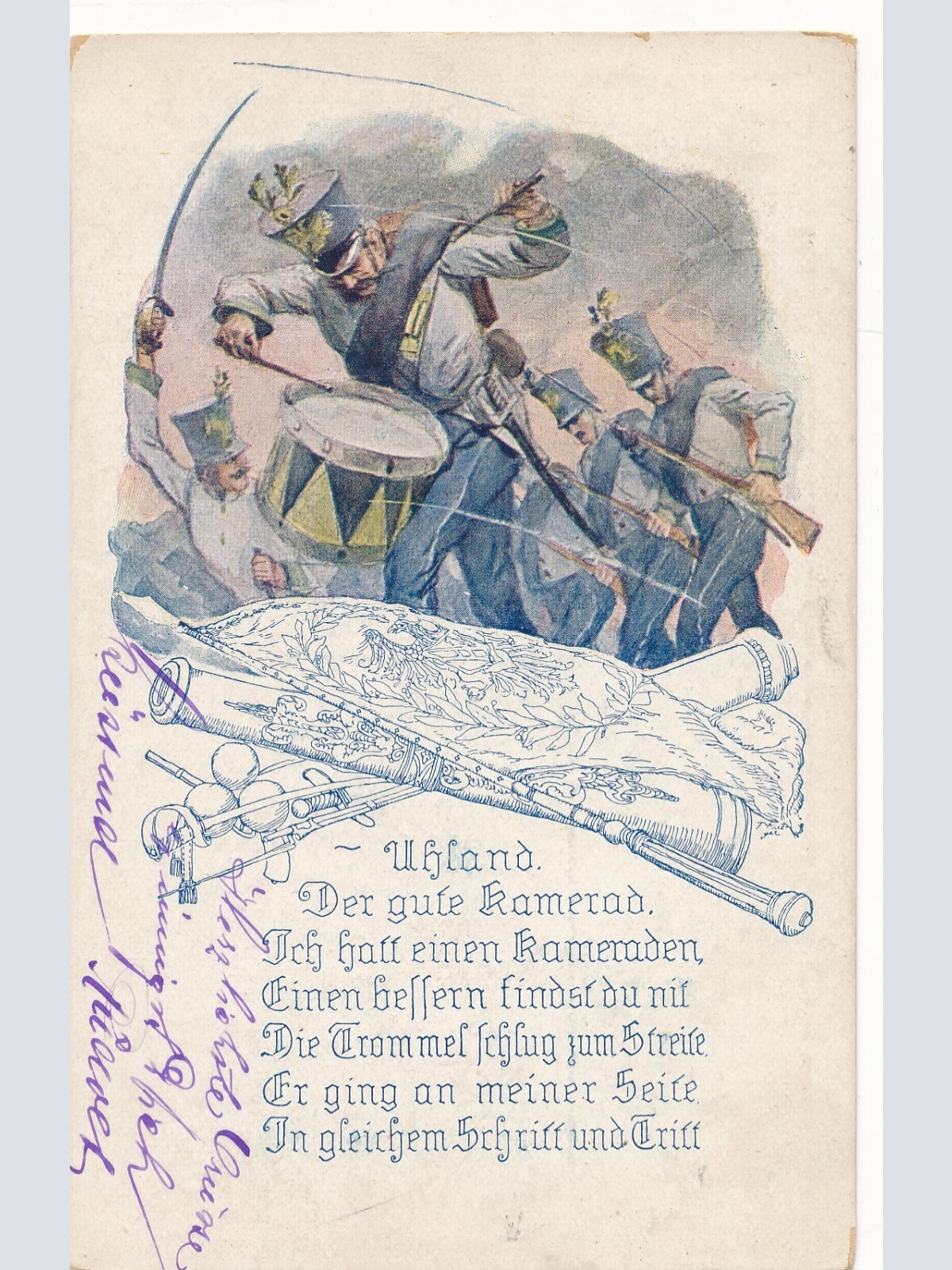 AK von Soldaten Trommler unter Beschuss Ansichtskarte (13895)