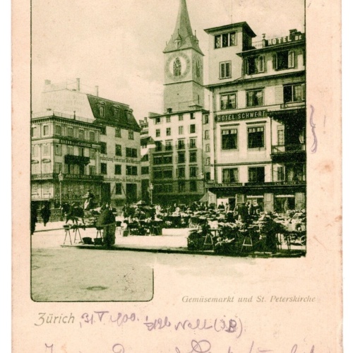 AK, Zürich, Schweiz, Gemüsemarkt und St. Peterskirche (S4597)