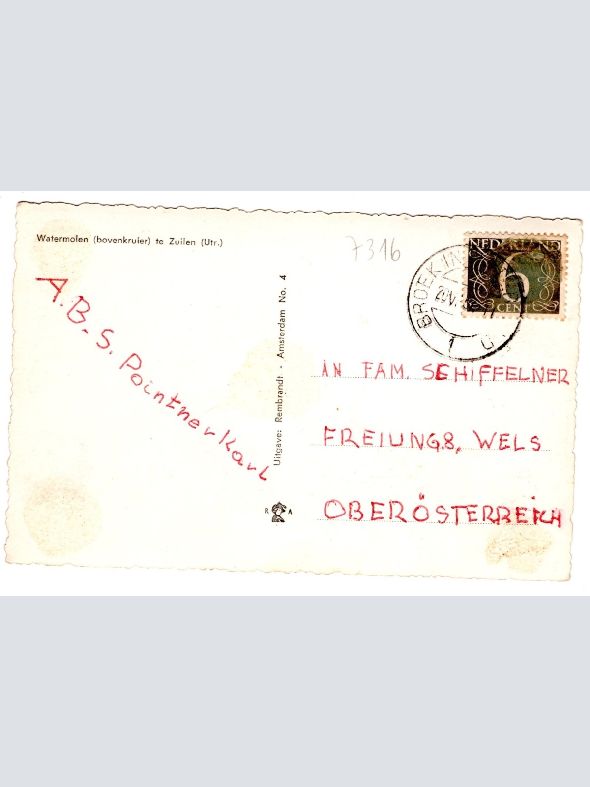 AK, Watermolen te Zilen, Niederlande, Utrecht, Ansichtskarte (S4709)