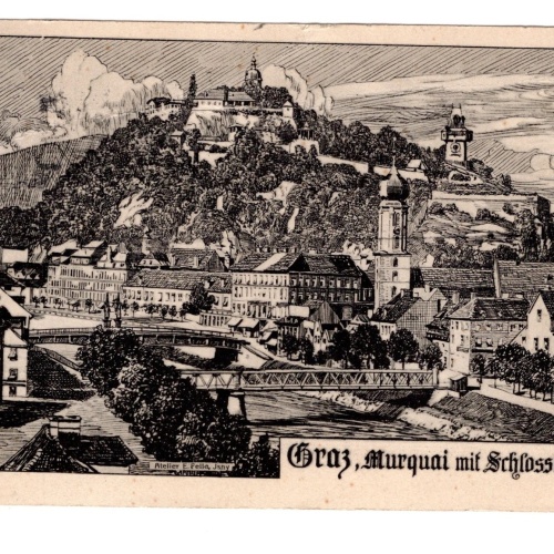 AK, Graz, Murquai mit Schlossberg, Steiermark, Ansichtskarte (S4960)