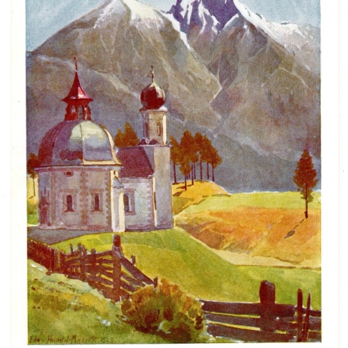 Künstler-AK, Seefeld Nr. 2. Seekirchl gegen die Reitherspitze (S5021)