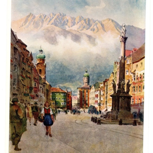 Künstler-AK, Handel-Mazzetti, Innsbruck, Nr. 11 Nordkette über Maria-Th  (S5026)