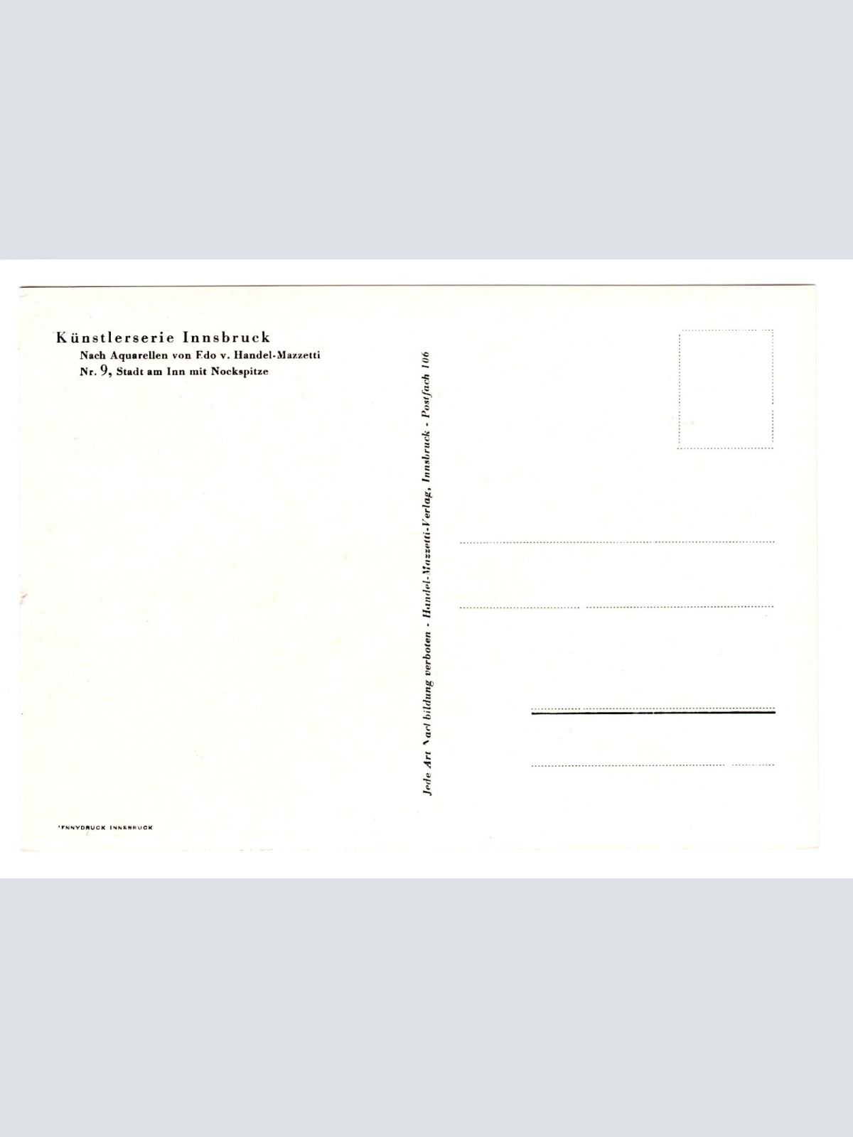 Künstler-AK, Handel-Mazzetti, Innsbruck, Nr. 9 Stadt am Inn mit Nockspit (S5028)