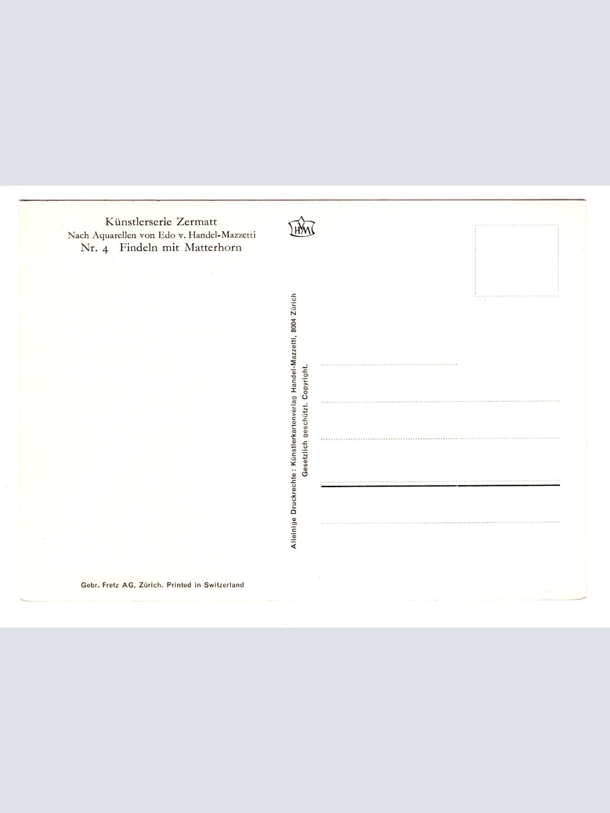 Künstler-AK, Handel-Mazzetti, Zermatt, Nr. 4 Findeln mit Matterhorn (S5030)