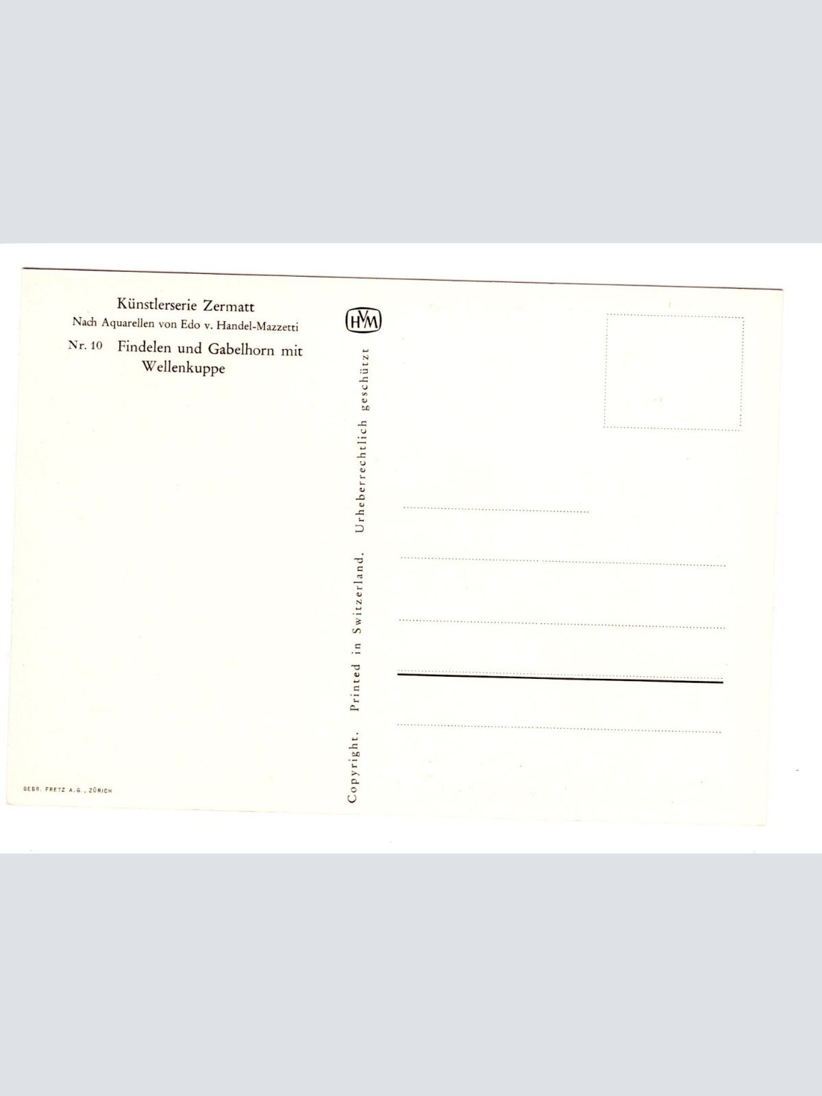 Künstler-AK, Handel-Mazzetti, Zermatt, Nr. 10 Findelen und Gabelhorn mit (S5032)