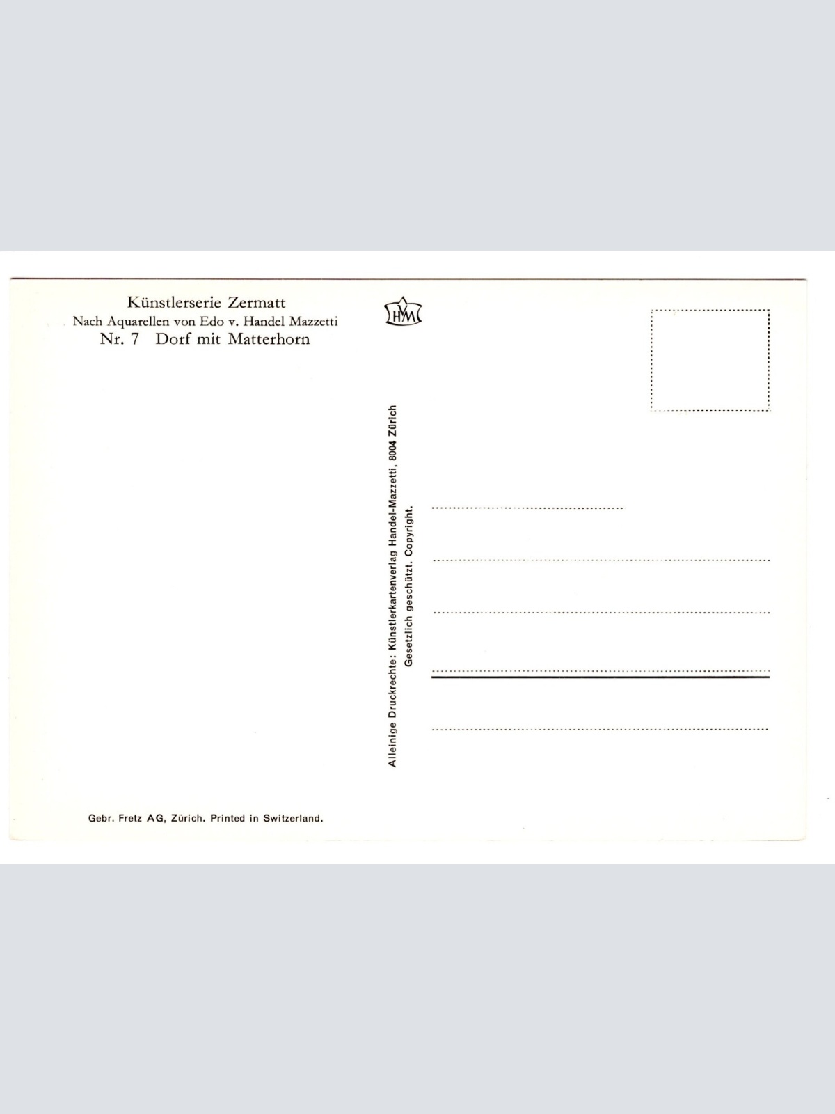 Künstler-AK, Handel-Mazzetti, Zermatt, Nr. 7 Dorf mit Matterhorn (S5039)