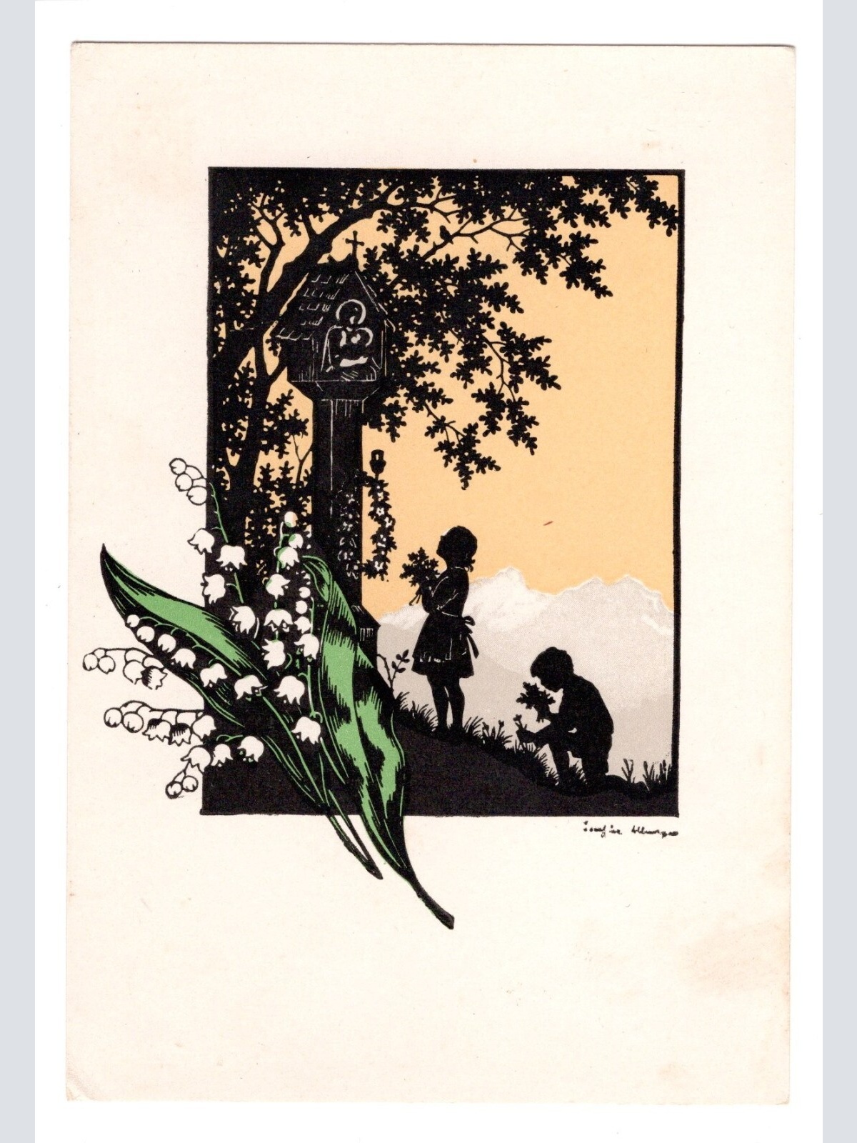 AK, Josefine Allmayer, zwei Kinder, Ansichtskarte (S5064)