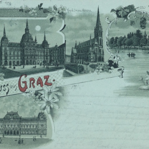 Mondschein - Litho- Karte gruss aus Graz Steiermark Ansichtskarte (14053)
