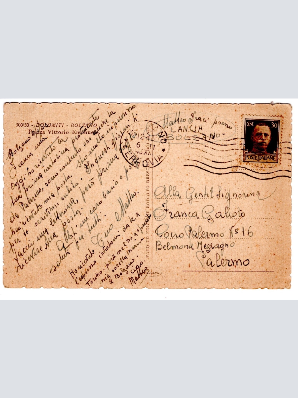 AK, Dolomiti, Bolzano, Piazza Vittorio Emanuele, Italien, Ansichtskarte (S5231)