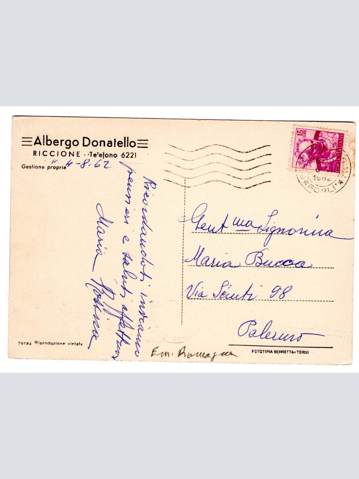 AK, Albergo Donatello, Italien, Ansichtskarte (S5257)