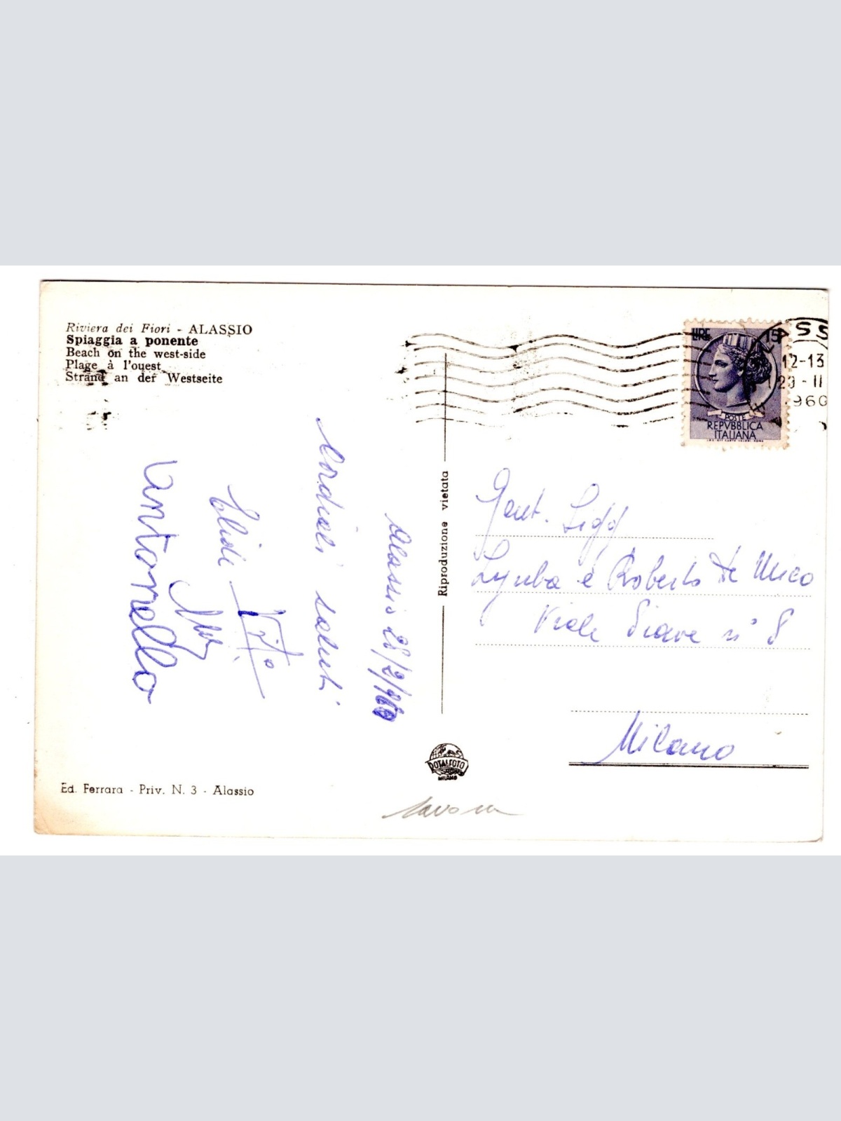 AK, Riviera dei Fiori, Alassio, Italien, Ansichtskarte (S5258)