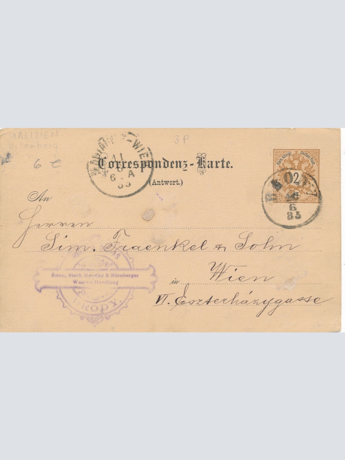 2 Kreuzer Ganzsachen - Karte 1883 aus Brod (14326)