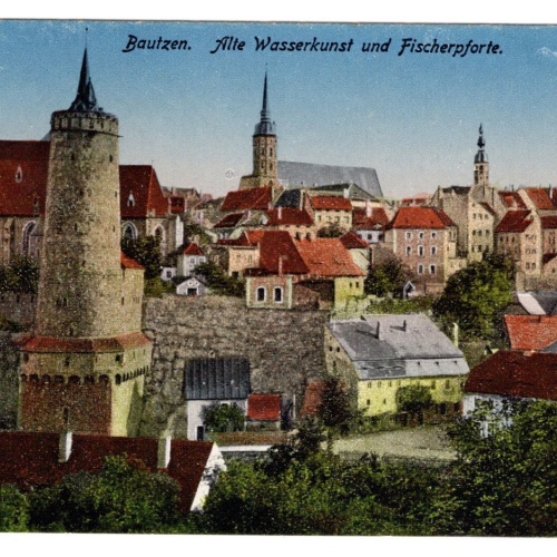 AK, Bautzen, Sachsen, Alte Wasserkunst und Fischerpforte, Ansichtskarte (S5497)