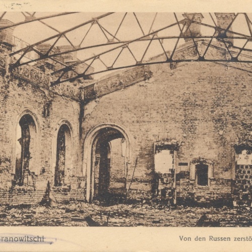 AK aus Nowy Baranowitschi von Russen Zerstörter Bahnhof Ansichtskarte (14132)