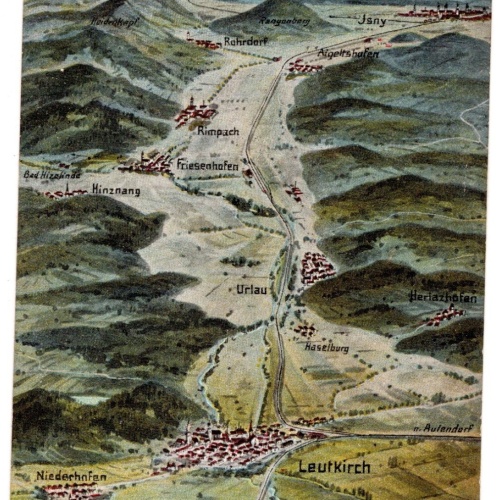 AK, Bahnlinie Leutkirch-Isny aus der Vogelschau, Ansichtskarte (S5573)