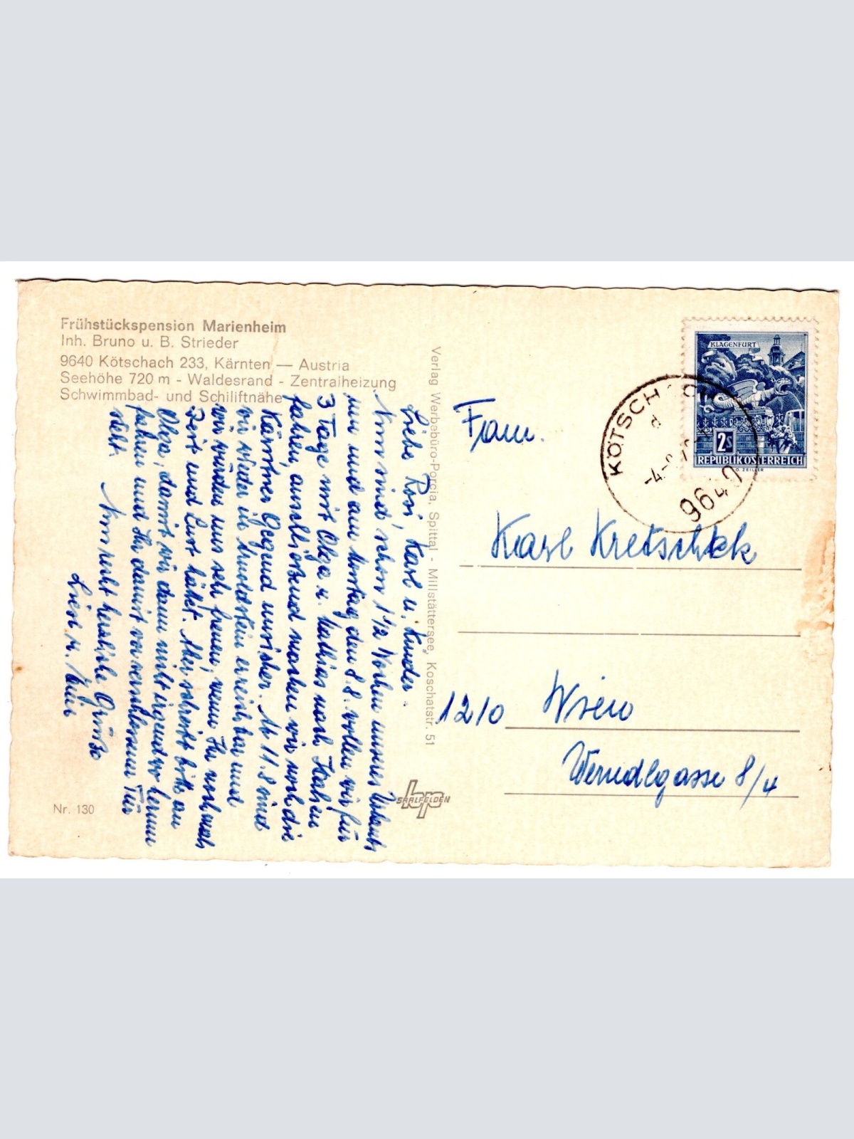 AK, Kötschach, Frühstückspension Marienheim, Kärnten, Ansichtskarte (S5750)