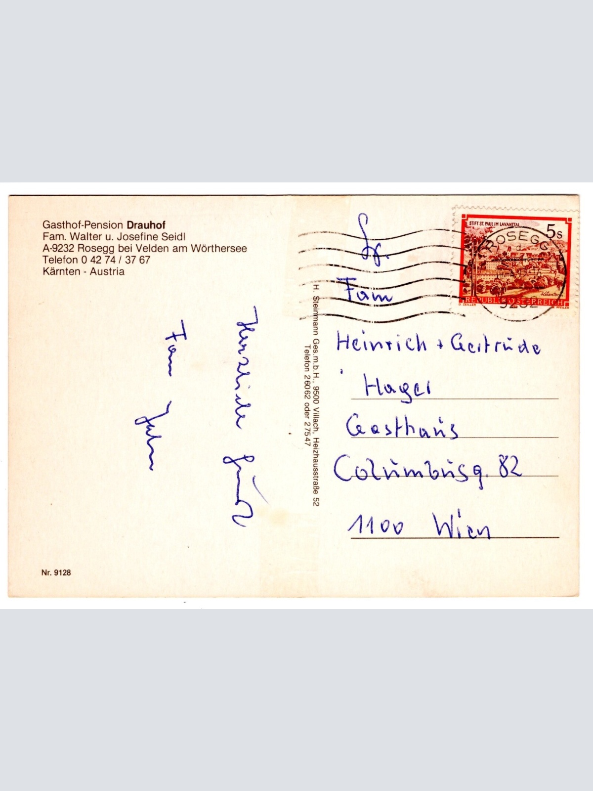 AK, Pension Drauhof, Rosegg bei Velden, Kärnten, Ansichtskarte (S5756)