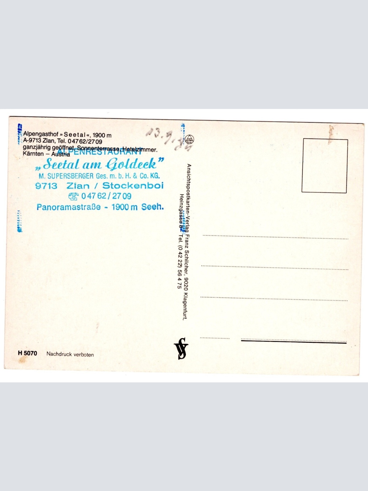 AK, Zlan, Alpengasthof Seetal, Kärnten, Ansichtskarte (S5762)