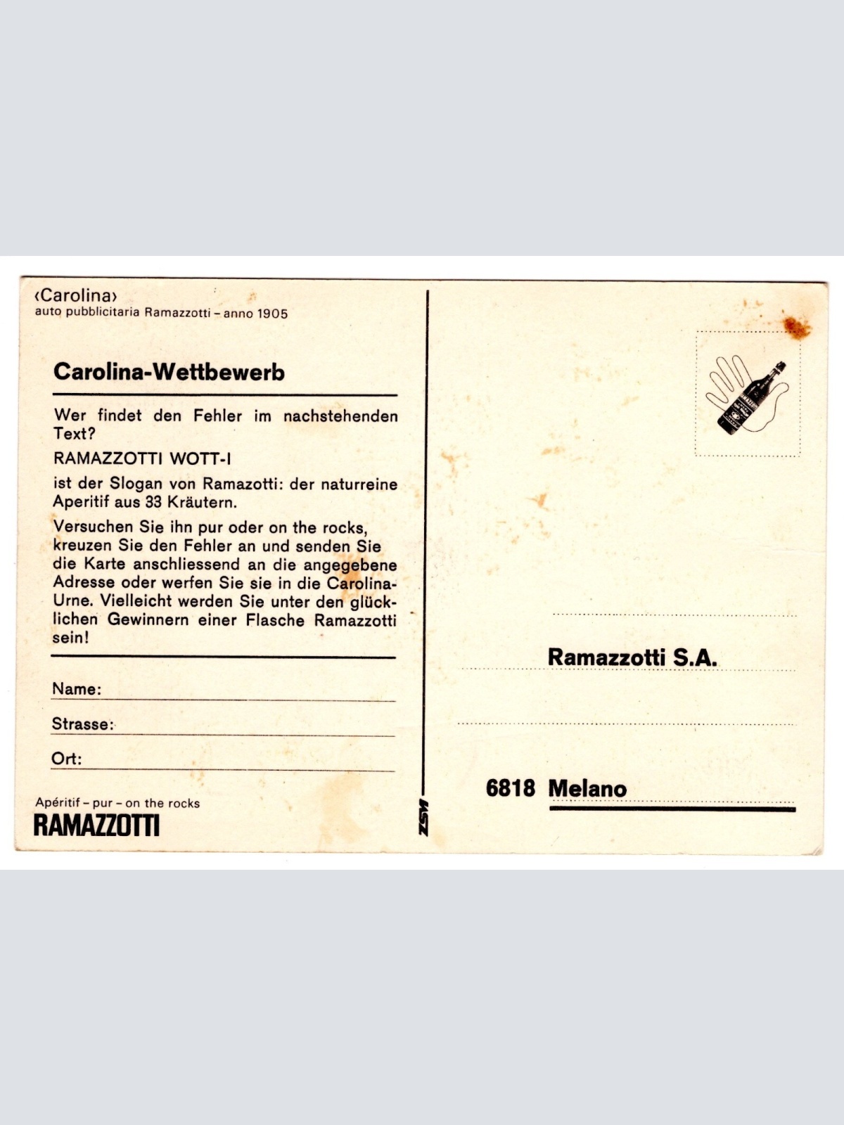 AK, Carolina Wettbewerb, Ramazzotti, Ansichtskarte (S5779)