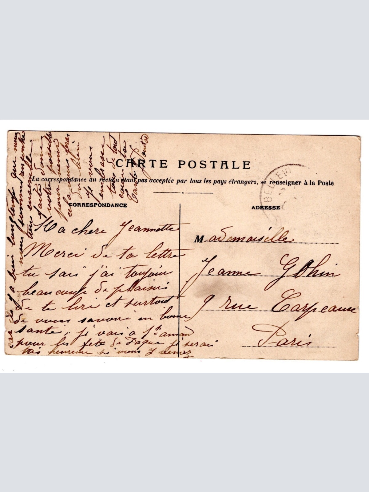 AK, Souvenir de Belleville, Frankreich, Ansichtskarte (S6194)