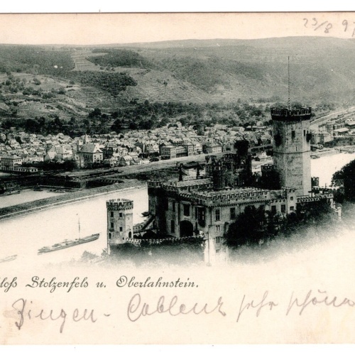 AK, Schloss Stolzenfels u. Oberlahnstein, Rheinland-Pfalz, Ansichtskarte (S6793)