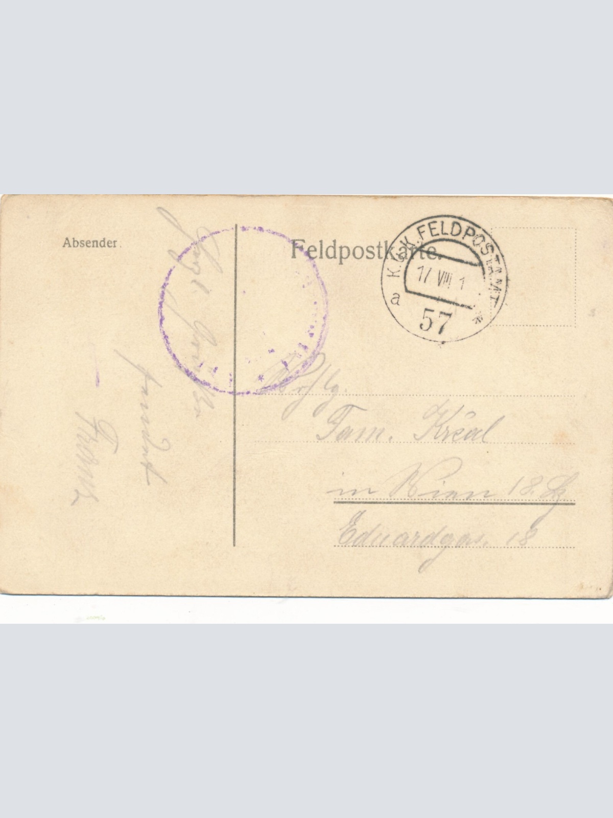 K. u. K. Feldpostamt Nr. 57 Truppenübungsplatz (14424)