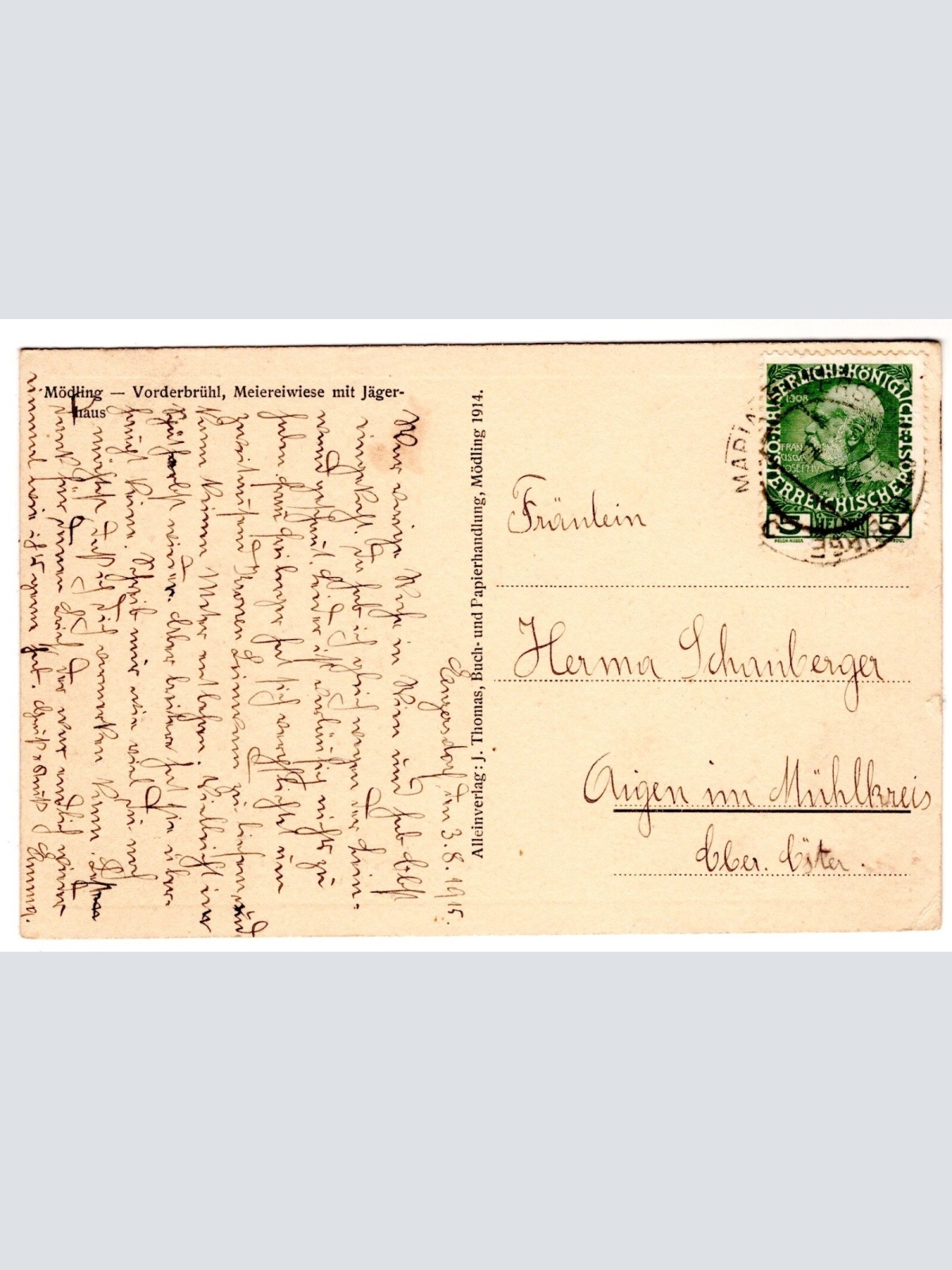 AK, Mödling - Vorderbrühl, Meiereiwiese mit Jägerhaus, Ansichtskarte (S7228)