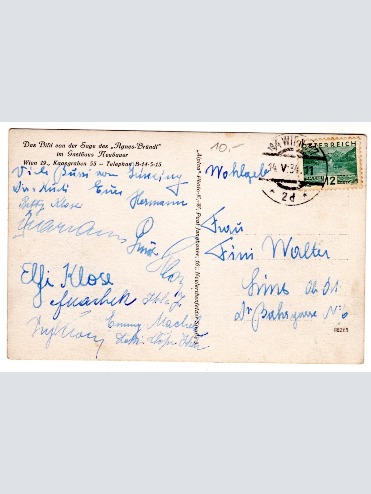 AK, Agnes Bründl, Gasthof Neubauer, Wien, Ansichtskarte (S7322)