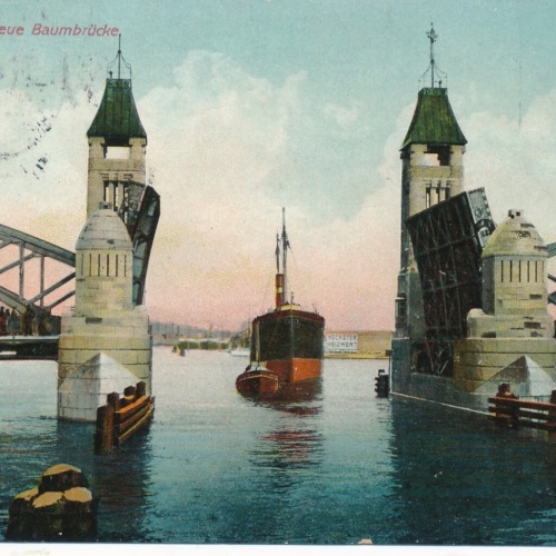 AK aus Stettin neue Baumbrücke mit Dampfschiff Polen Ansichtskarte (14572)